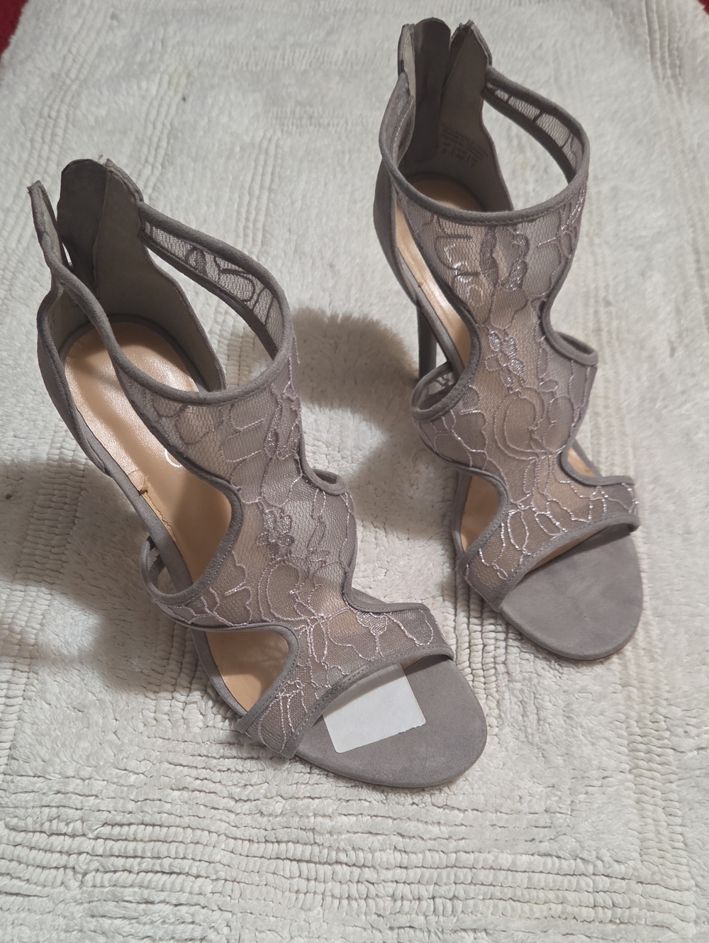 Aldo Light Grey Lace Cutout High Heel Sandals